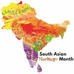 South Asian heritage month logo with a map of south asia on it.