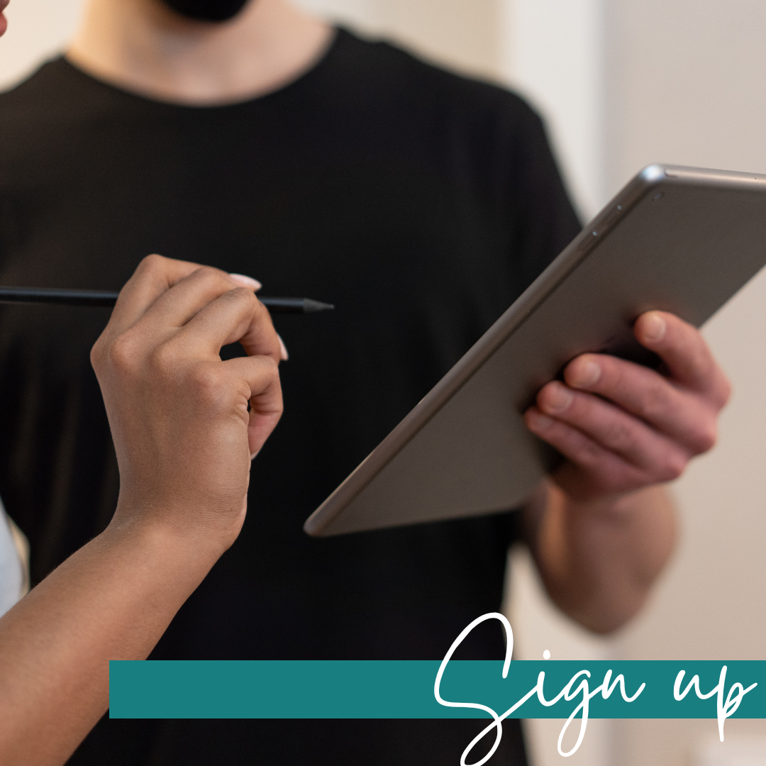 image of a person holding a tablet and a pen preparing to sign