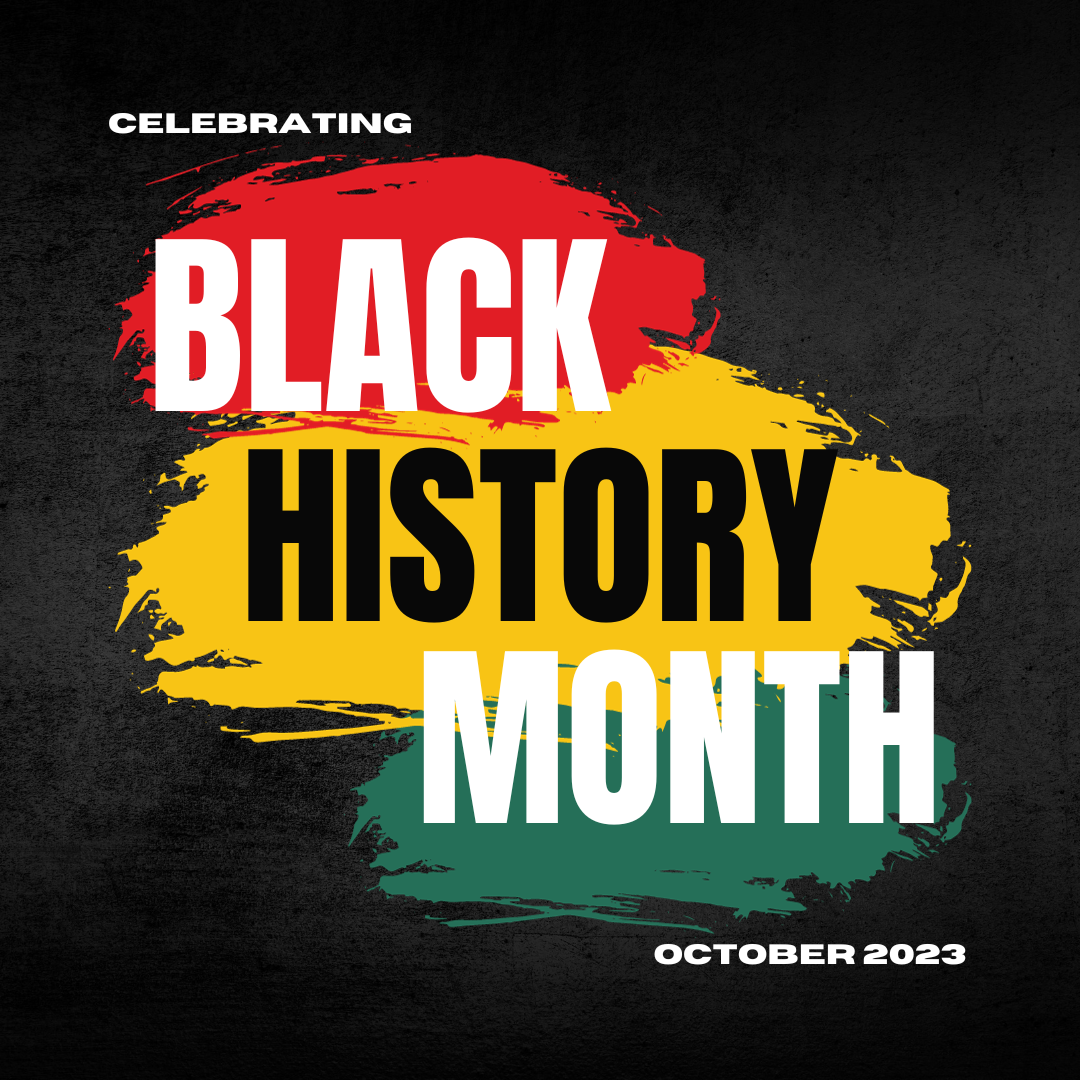 Black History Month on red yellow and green stripes on a black background